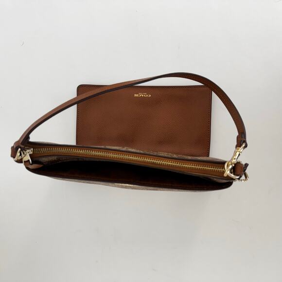 Coach Signature Shoulder Bag Baguette Pop-Out Removable Pouch F65806 Brown - Picture 6 of 14